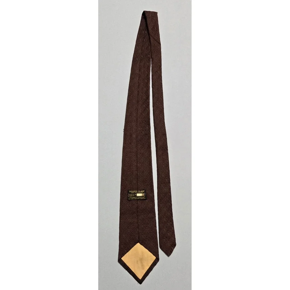 Golden Clasp Prince Comfort Necktie Monogram Logo Brown Textured 3.75x56